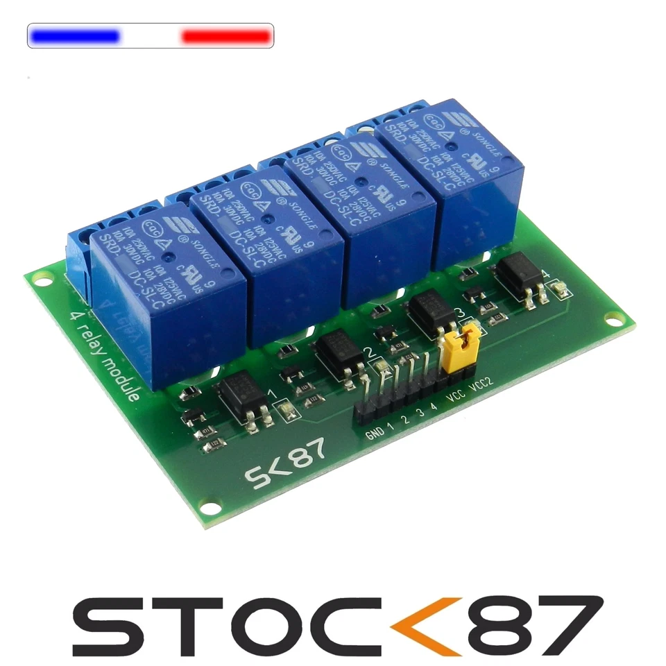 5349# 1 à 5 pcs Carte 4 relais 5V Arduino - fabriqué en France - Photo 2/2
