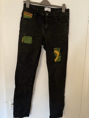 Vintage Blue Jeans With Yellow Rips Petite Indigo Vintage Wash