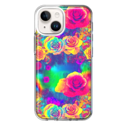 For Apple iPhone 14 Plus Shockproof Hybrid Case, Hippie Tie Dye Colorful Roses