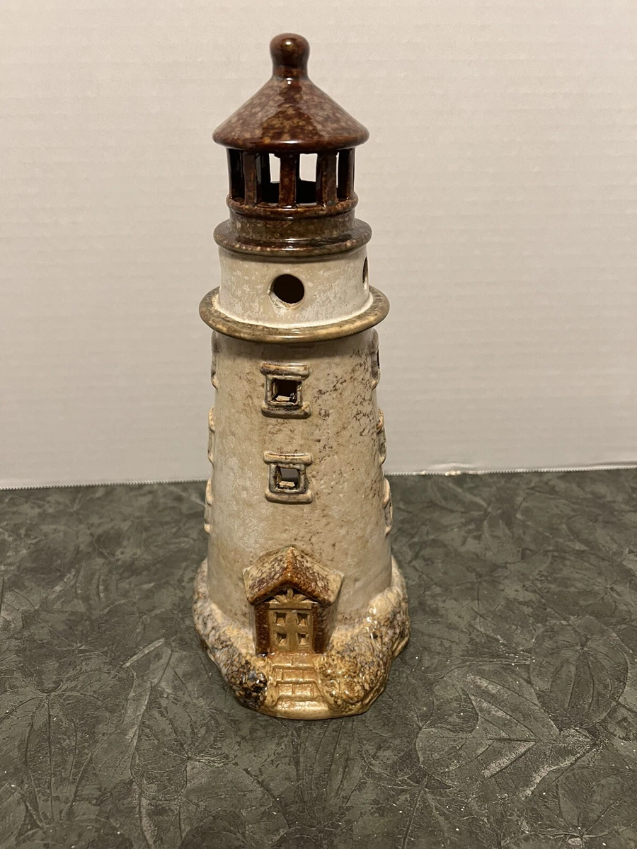 Old Time Pottery Lighthouse Candle Holder Home Nautical Decor