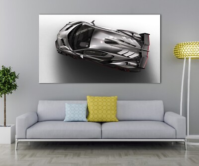 Yellow Lamborghini Aventador Canvas Wall Art, Lamborghini Sport Car Poster Print