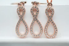STERLING SILVER ROSE TONE INFINITY CZ EARRINGS AND PENDANT SET - STAMPED 925