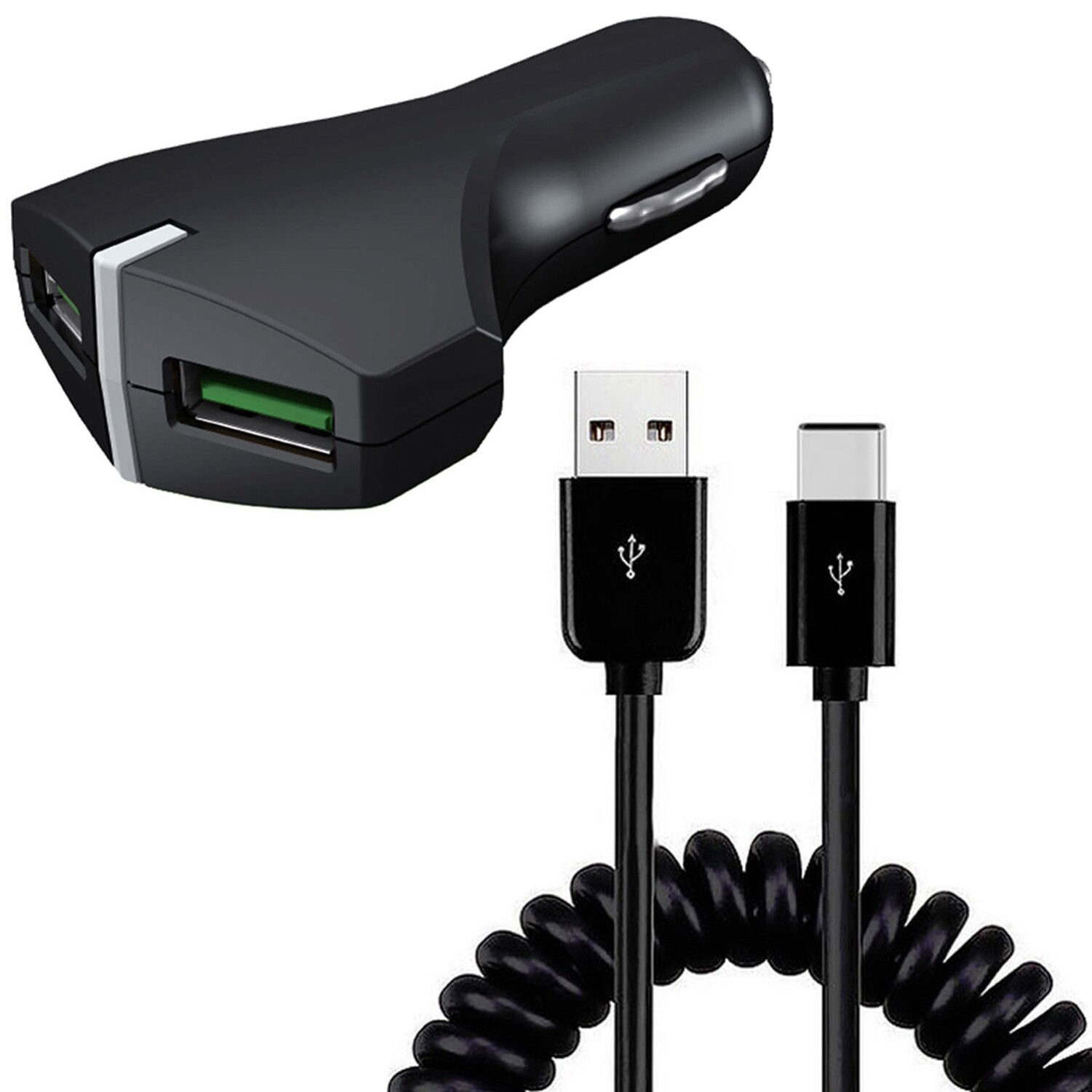 Samsung Galaxy Tab Active 2 3 4 Pro 36W Fast Car Charger 2-Port USB Coiled Cable