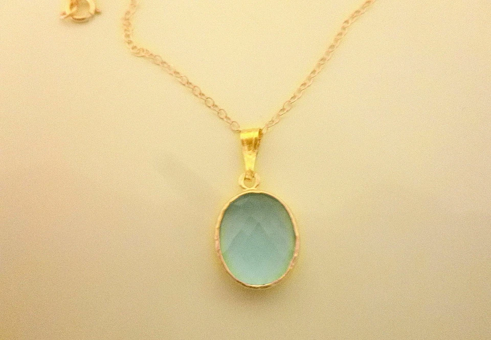 Cadena sólida de oro de 14 K de 18" o 20" pulgadas con piedra aguamarina ovalada de 3,5 quilates A+++ Foto 3 de 4