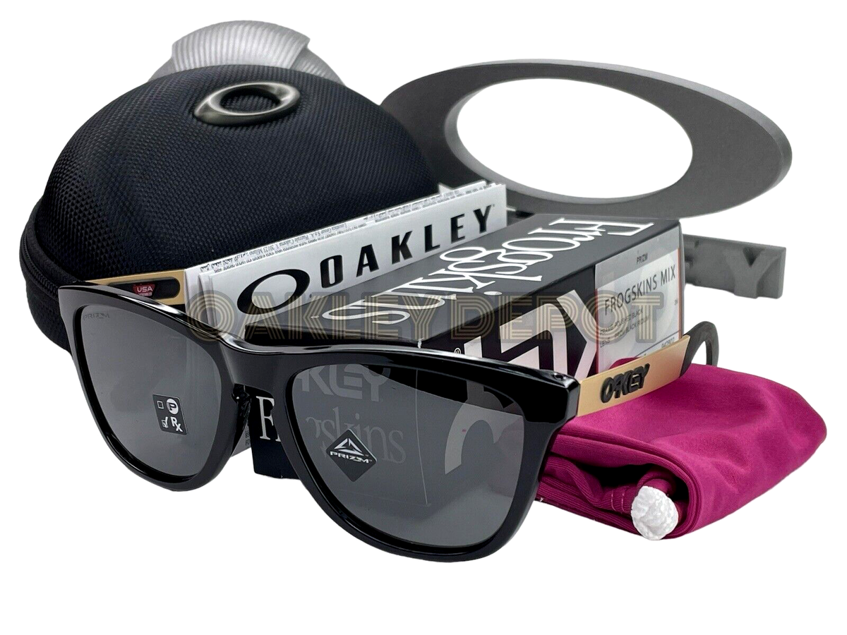 ✓🕶️ OAKLEY FROGSKINS MIX 09428 POLISHED BLACK/GOLD/PRIZM BLACK