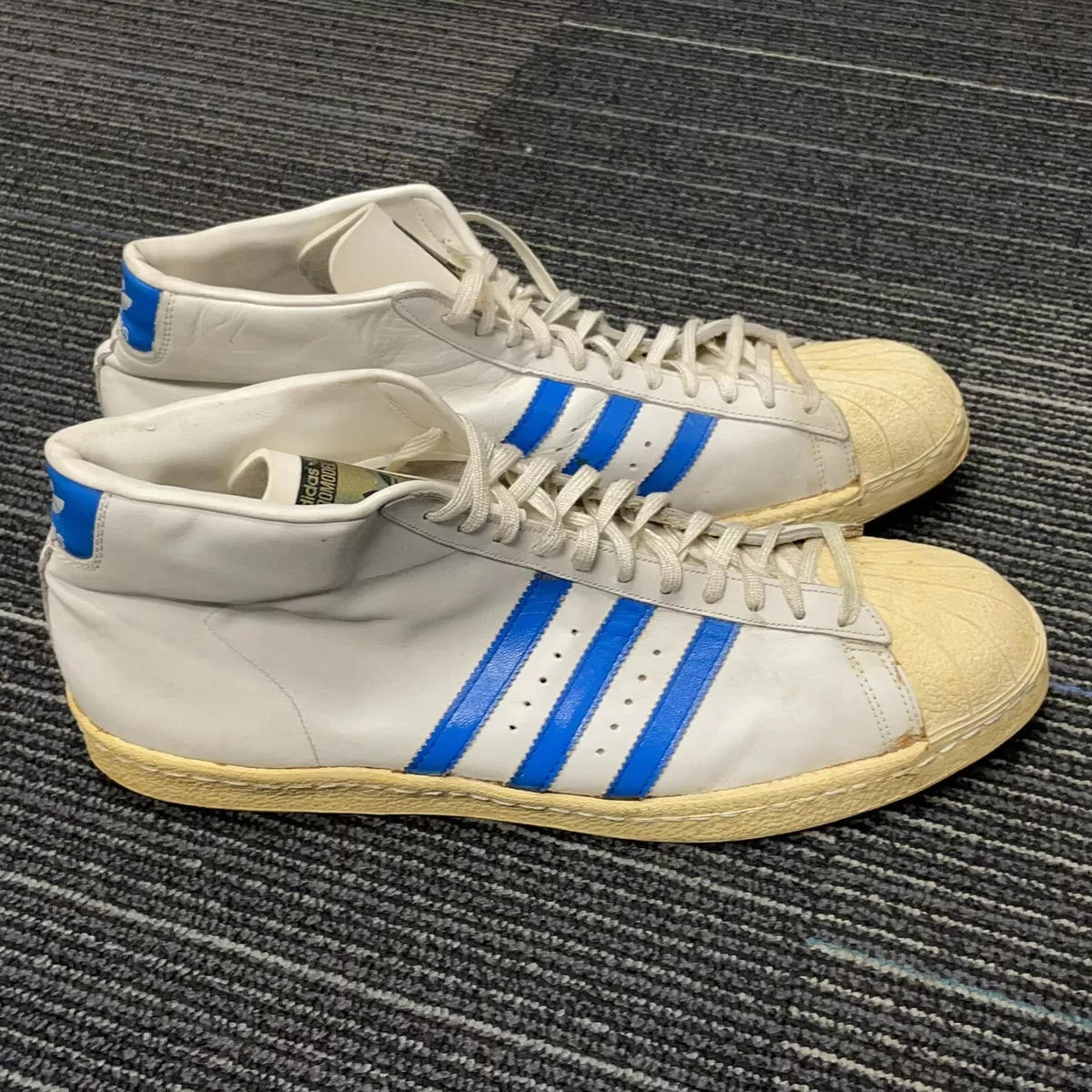 Vintage 1970s Adidas Pro Model Gold Tag White Blue Made in France!