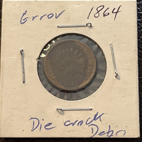 1864 1C ERROR DIE CRACK DEBRI INDIAN HEAD PENNY - Picture 3 of 3