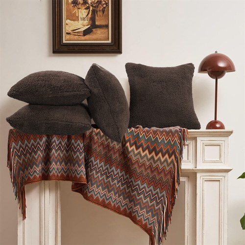 Set of 4 Throw Pillow Covers 20x20 Sherpa Sandstone Decorative Cushion Cases - Picture 39 of 79