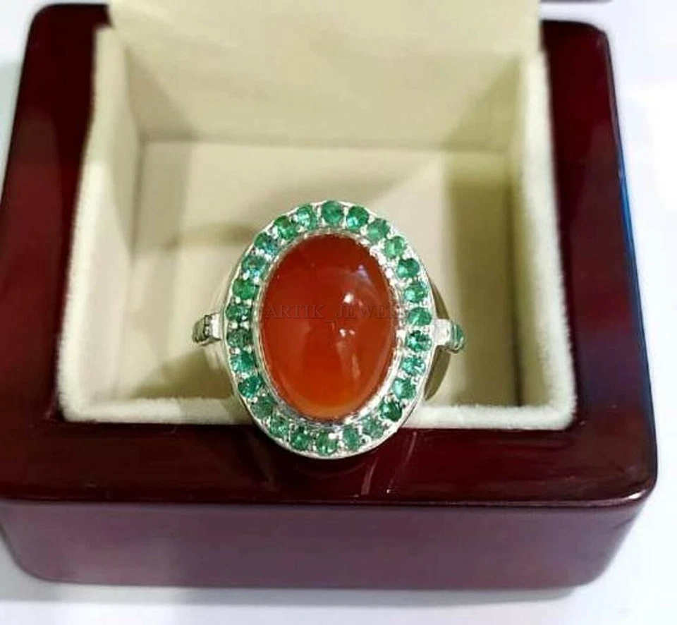 Natural Rojo y Verde Onix Con 14K Oro Blanco Chapado Plata Anillo para Hombres # - Imagen 2 de 4