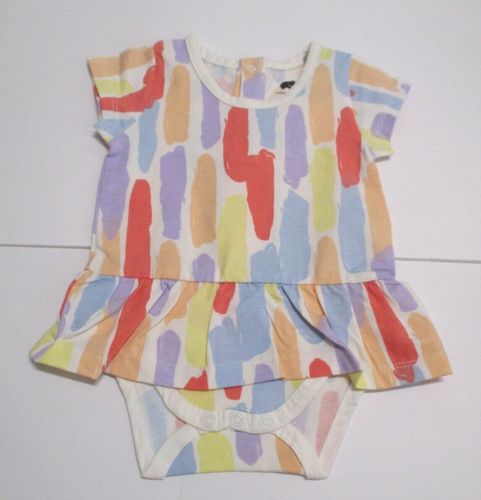 NEW GIRLS MONICA + ANDY ORGANIC PEACH YELLOW PAINT SWATCH ROMPER DRESS 6-9 M #1