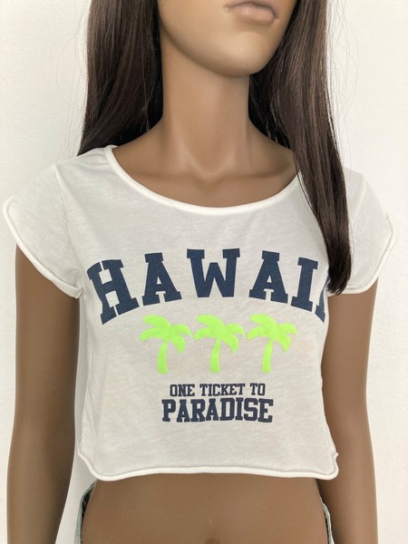 Camiseta chica crop top Bershka HAWAII usada talla S