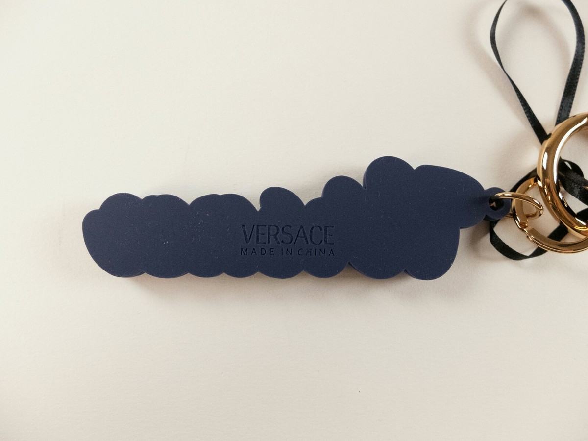VERSACE blue & black logo pendant varsity silicone keyring