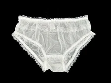 Ivory Sheer Sissy Soft Nylon Frilly Satin Bow Briefs Panties Knickers Size 10-20