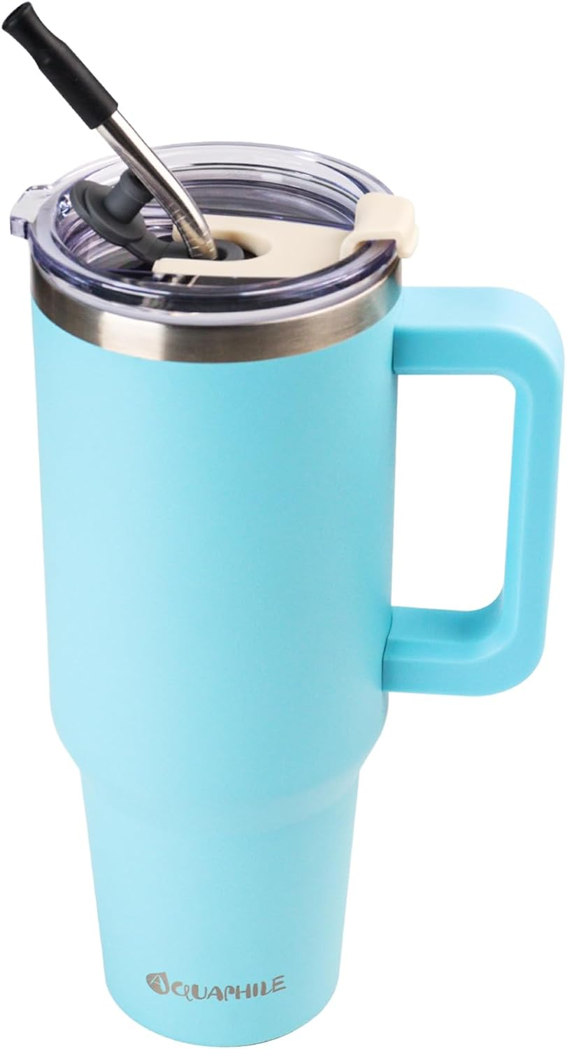 40Oz Stainless Steel Insulated Tumbler with Handle Lid and Strap for Travel
