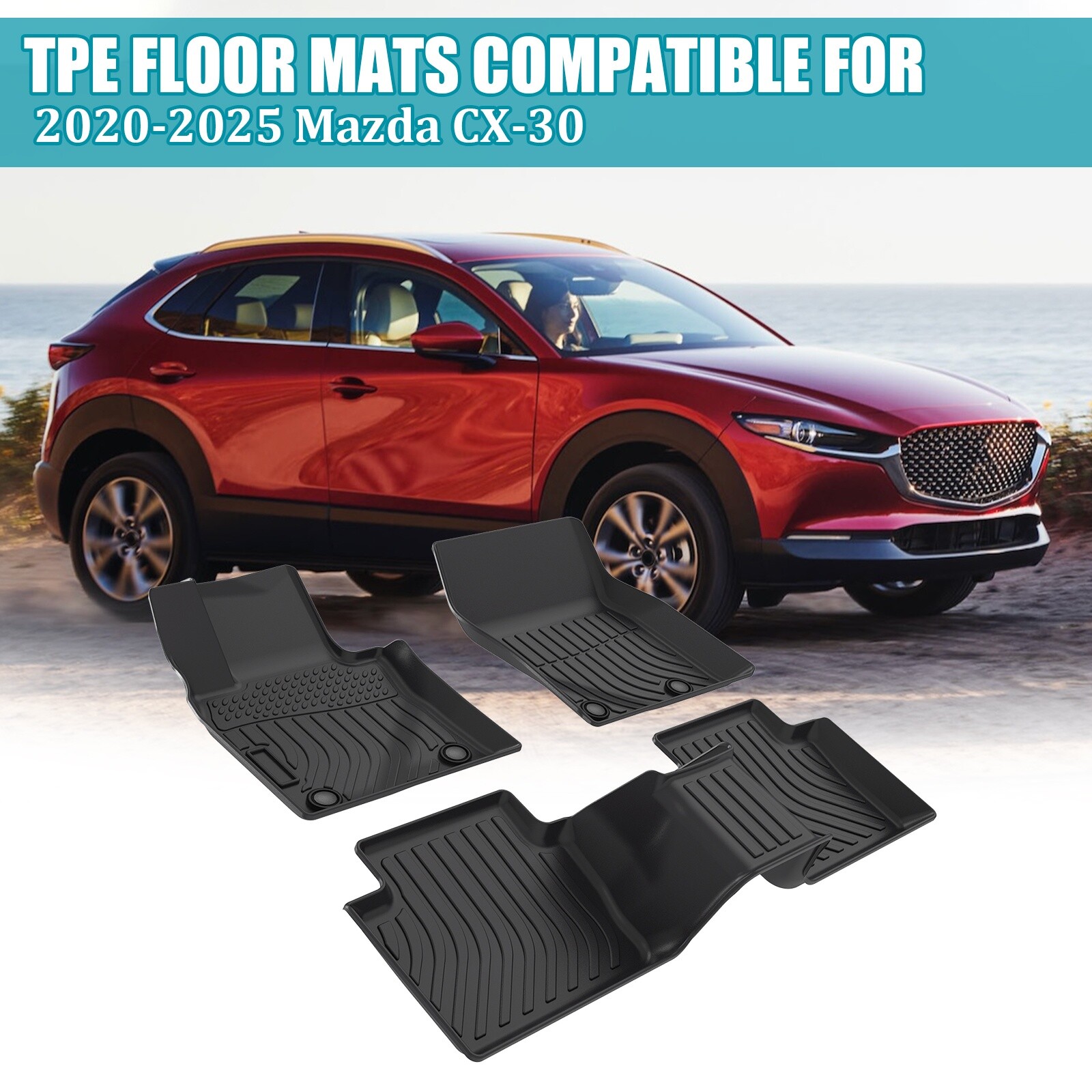 Floor Mats Liner Carpets For 2020-2025 Mazda CX-30 TPE Rubber All Weather