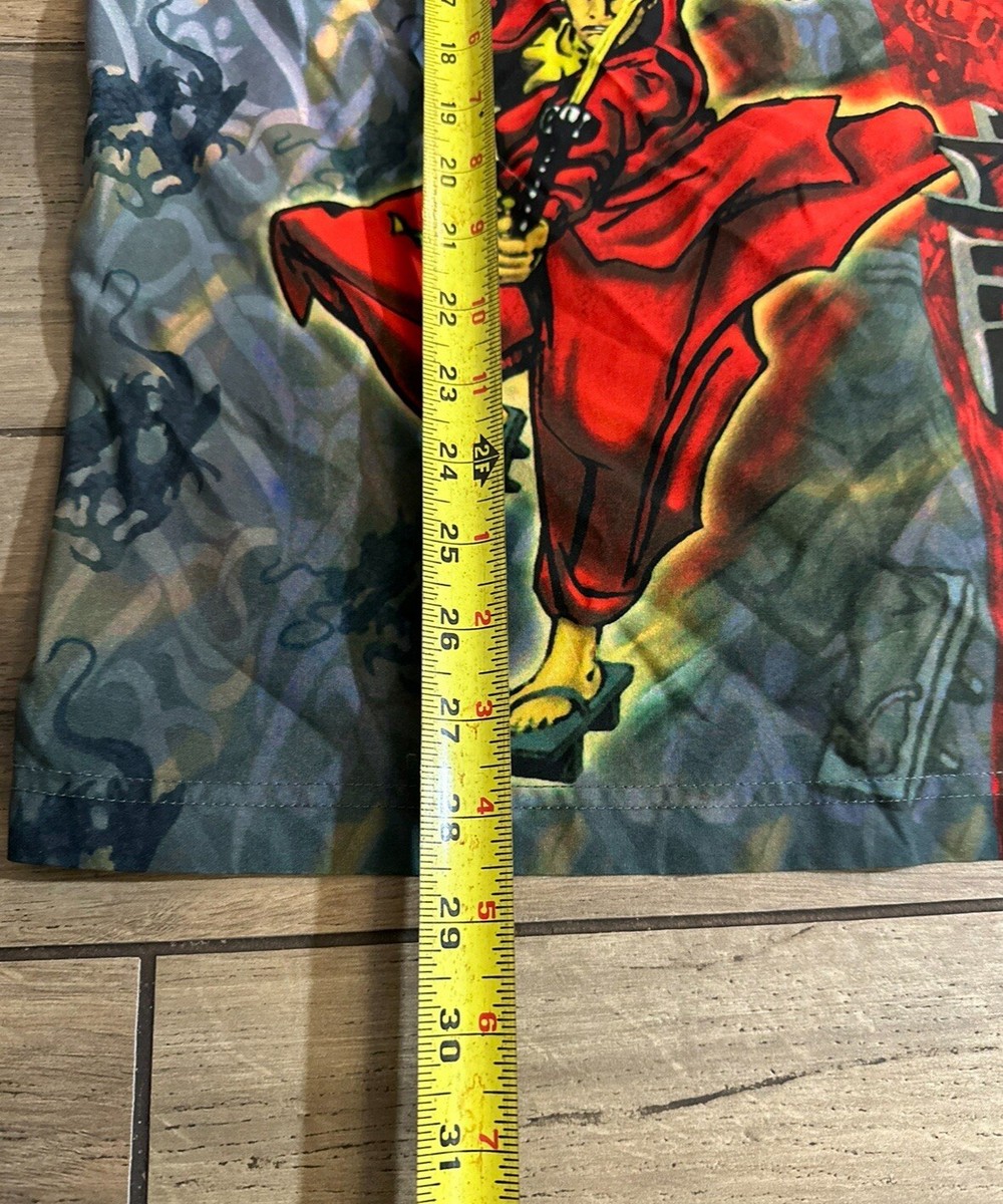 Vintage Y2K Red Anime Samurai Warrior Button Up Casual Shirt Vintage Y2K Red Anime Samurai Warrior Button Up Casual Shirt