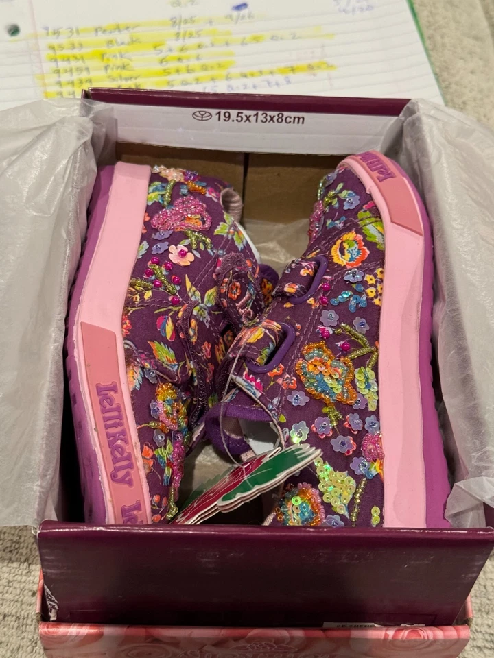 Lelli Kelly LK 9413 Ángel Bebé Púrpura Mano Cuentas Gancho Lazo Flor Tenis Floral Foto 2 de 4