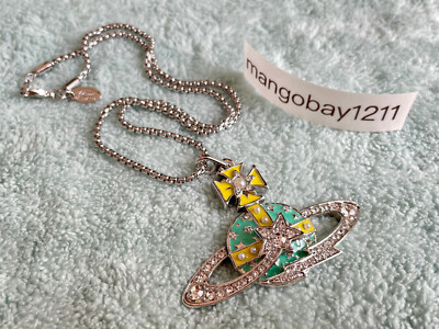 Vivienne Westwood Silver Yellow Star Crystal Big Saturn Pendant