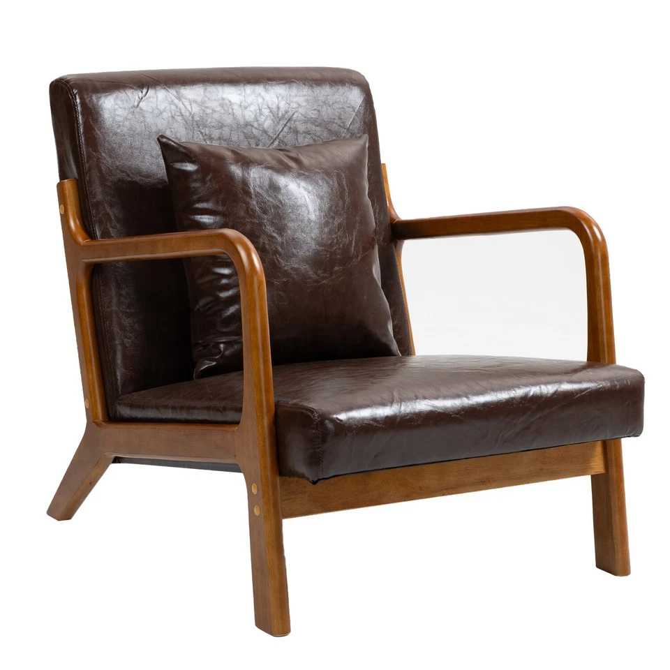 Sillón tapizado de cuero sintético Mid-Century para sala de estar nuevo Foto 2 de 4