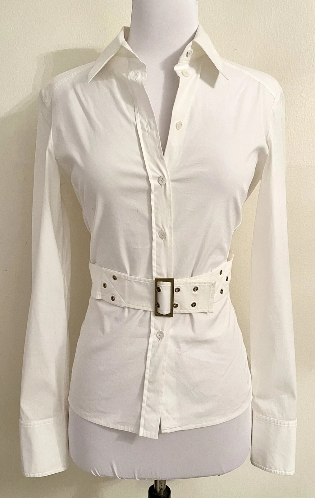 Chemisier chemise à ceinture blanche GUCCI ~ Taille XS~ Superbe !