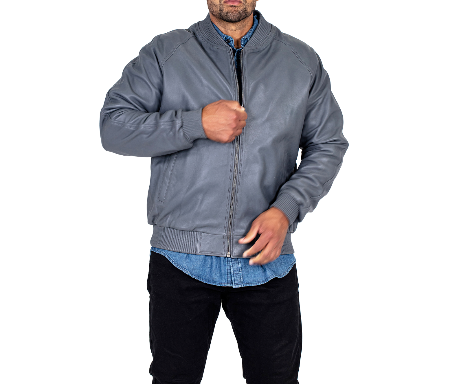 Gray Lambskin Leather Biker Jacket for Men – Handmade Designer Motorcycle Style