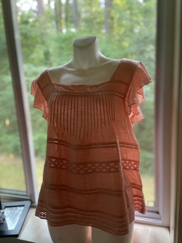 Lucky Brand Los Angeles weiß bestickt kurz Flatter Off Shoulder Top Gr. L - Bild 4 von 6