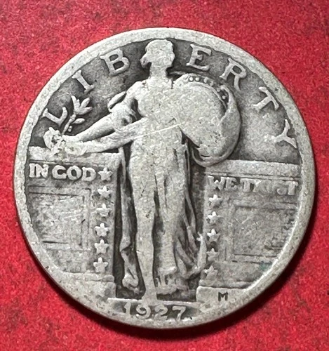 1927 US Standing Liberty SILVER Quarter! "Philadelphia" Mint! Old US Coin!
