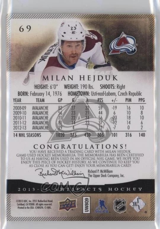 2013 Upper Deck Artifacts Horizontal Emerald Jersey/Patch /24 Milan Hejduk Patch - Image 2 of 2
