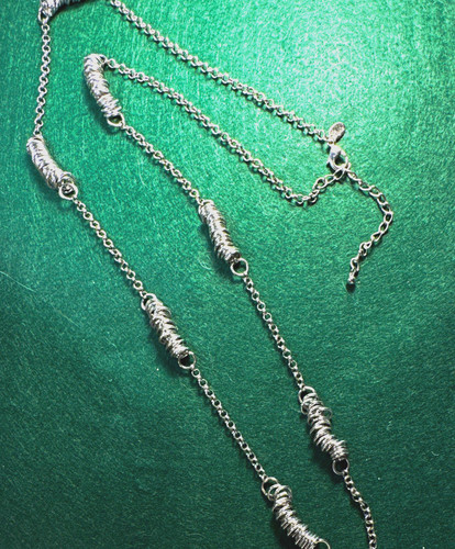 Lia Sophia Silver Tone Station Cable Chain Necklace, Lobster Clasp, Signed