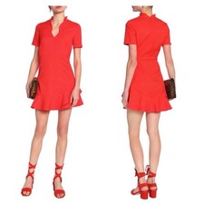 SANDRO Paris Red Ruffle Hem Dress Short Sleeve Size 3 US 8