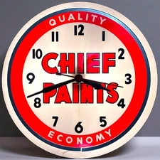 Vintage 1950 Indian Chief Paints Hardware Dualite Advertising Lighted Wall Clock