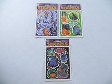 Vintage Color Clings Halloween Stickers 3 Sheets Ghosts Witch Jack-O-Lantern