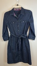 TALBOTS Denim Shirt Dress Belted 3/4 Sleeve Women 4 Collared Knee Length Cotton
