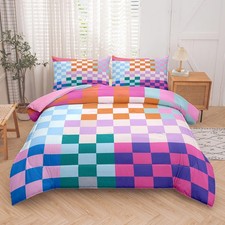 Plaid Comforter Sets Twin Bedding Set Women Men Checkerboard Grid Bedding Boy...