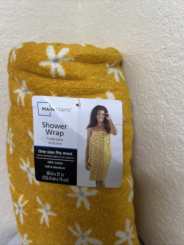 Shower Wrap Towel60"X31" Yellow with White Flowers Mainstays NEW - Picture 3 of 4