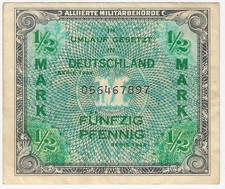 GERMANY BANKNOTE 50 Pfennig (1/2 Mark) 1944 P-191a Allied Military British CIRC