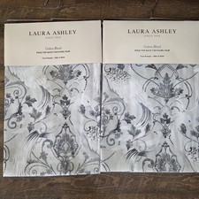 Laura Ashley Tregaron Damask Set of 4 Curtain Panels Gray Bird 37x84 Cotton