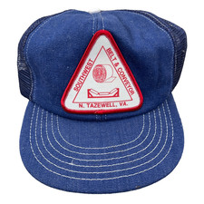 Vintage Denim Trucker Hat Made In USA Cap Snap Back Blue Jean Mesh Patch 80s 90s