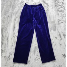 Vintage Koret Pants Womens S Blue Velour Velvet Elastic Waist Straight Formal