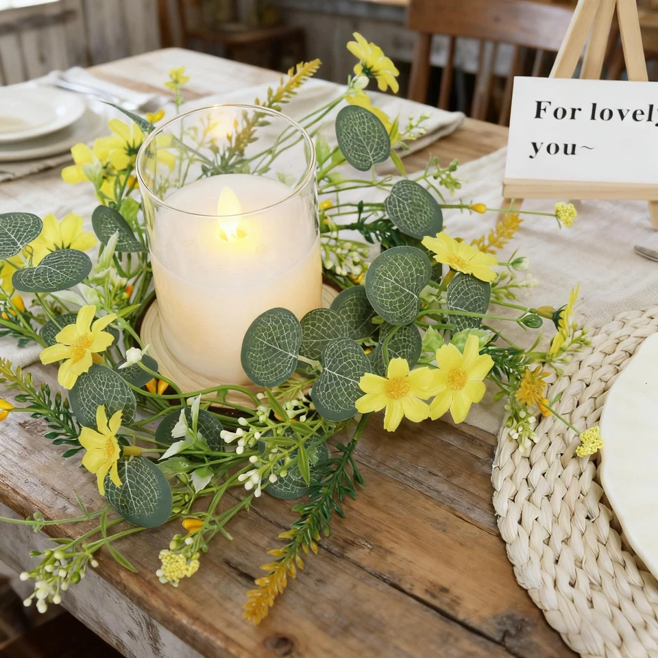 Осень маленький маргаритки свечи кольца венки 2 упаковки искусственный эвкалипт подсолнечник... - Изображение 3 из 4