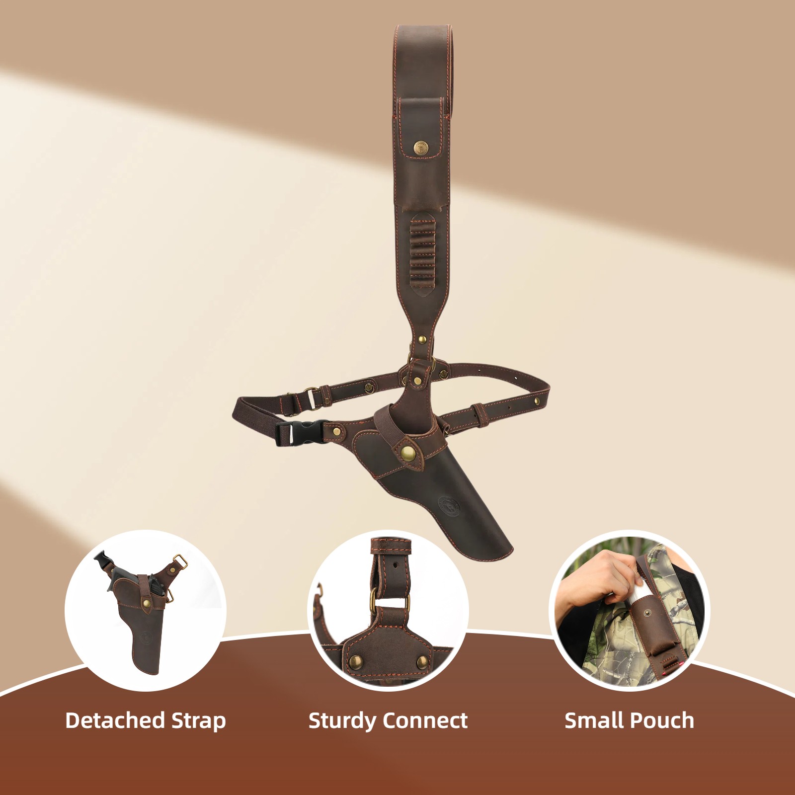 TOURBON Leather Handgun Revolver Shoulder Holster Ammo Slot Conceal Carry Sling