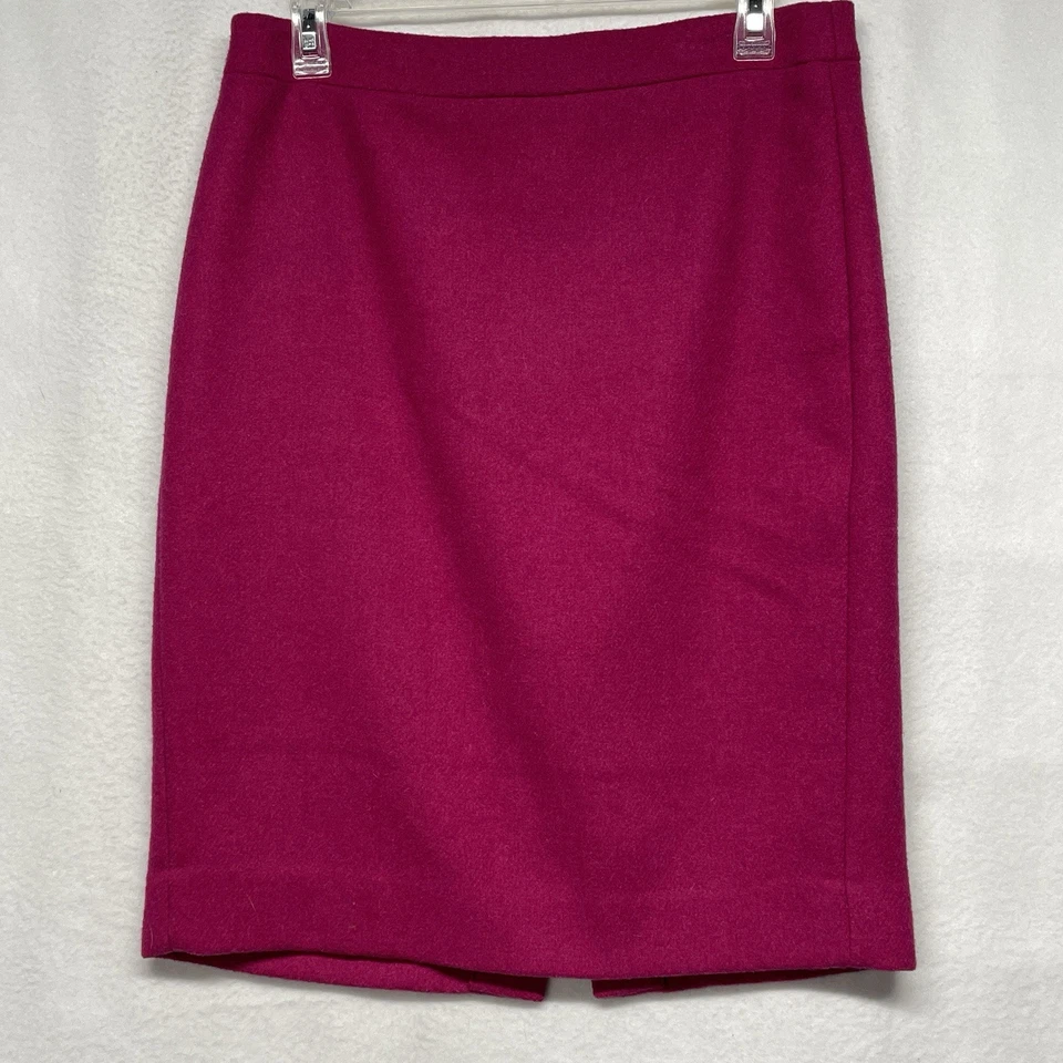 Falda lápiz J.Crew mezcla de lana para mujer 6 rosa intenso forrada cremallera trasera plisada