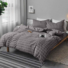 King Comforter Set, Grey Grid Gray Plaid Geometric Pattern Reversible Comforter