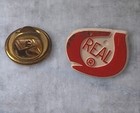 VTG Lapel Pinback Hat Pin Plastic REAL logo White Red  — photo 2