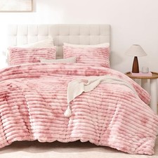 Fluffy Queen Size Comforter Set 3 Pieces - Tie-dye Pink Fleece Fluffy