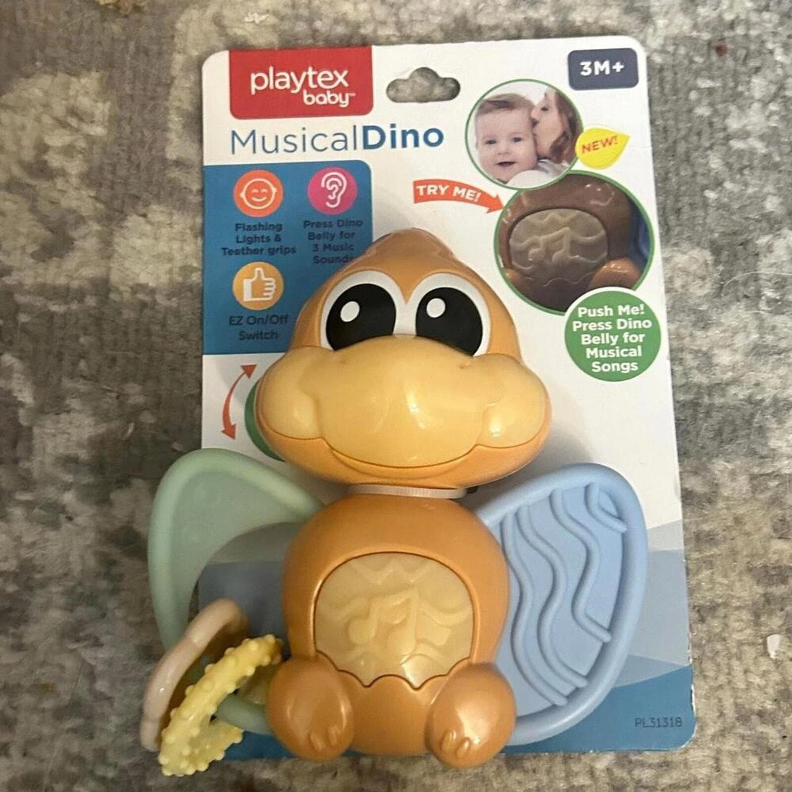Playtex Musical Dino Teething-Rattle Toy Baby (NWT)