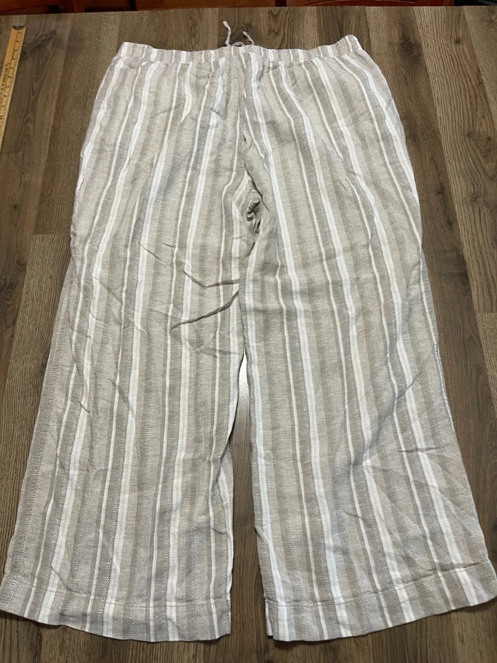 Briggs Pants, Women's Size XXL, Brown White, Striped, Pull On, Tie Waist, Linen - Image 2 of 4