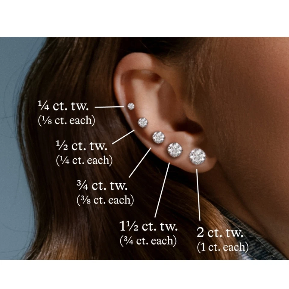 1/4 - 2 Ct T.W. Tachuelas de diamantes naturales en oro blanco o amarillo de 14 k Foto 3 de 4