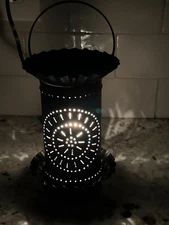 Electric Light Up Grey Punched Tin Fluted Tart Melter Wax Warmer W Bulb Incl