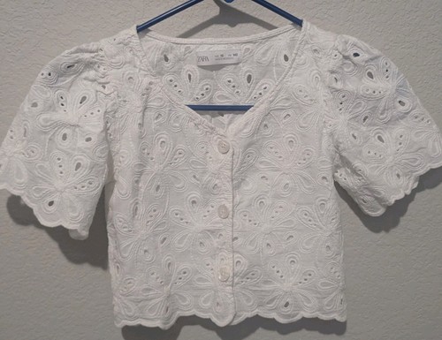 Girls Sz 10 ZARA Kids White Lace Floral Crop Beautiful Shirt Summer Vacation